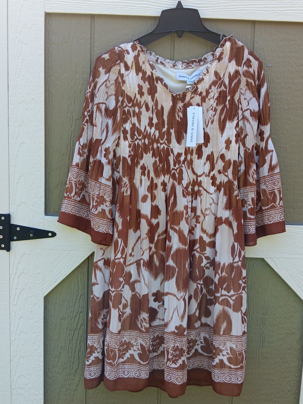 Emma & Michele NWT Brown and Cream Printed Peasant Tunic Dress